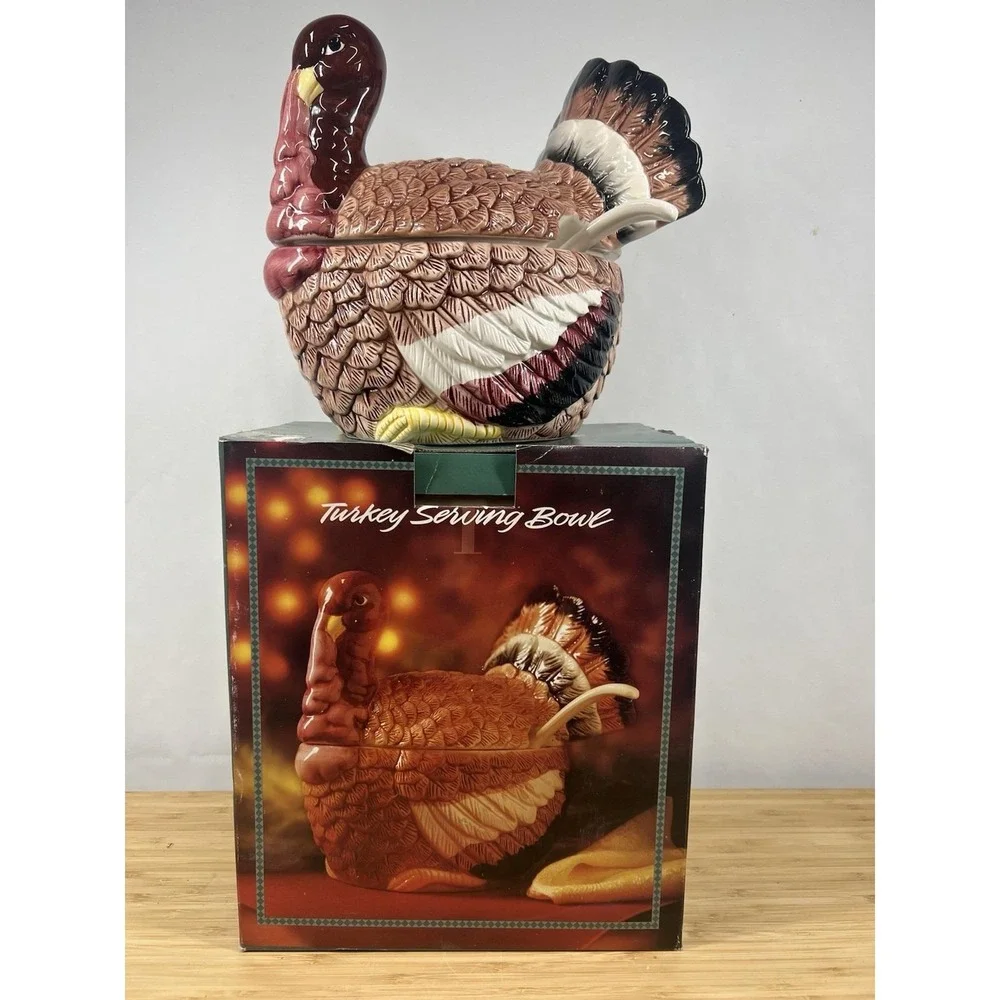 Vintage Thanksgiving Turkey Serving Bowl DHC 1993‎ Ceramic w Box